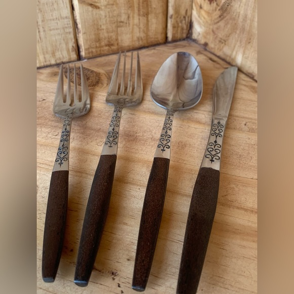 Vintage 24 Piece Flatware set- stainless steel with wood handle. Modern Danish - Picture 14 of 15